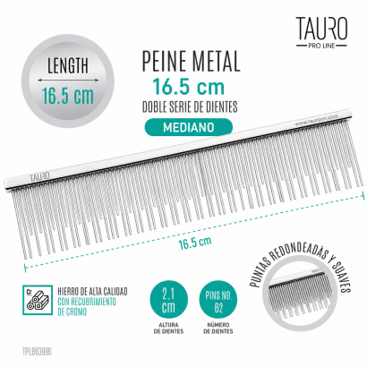 Peine metal 16.5 cm doble...